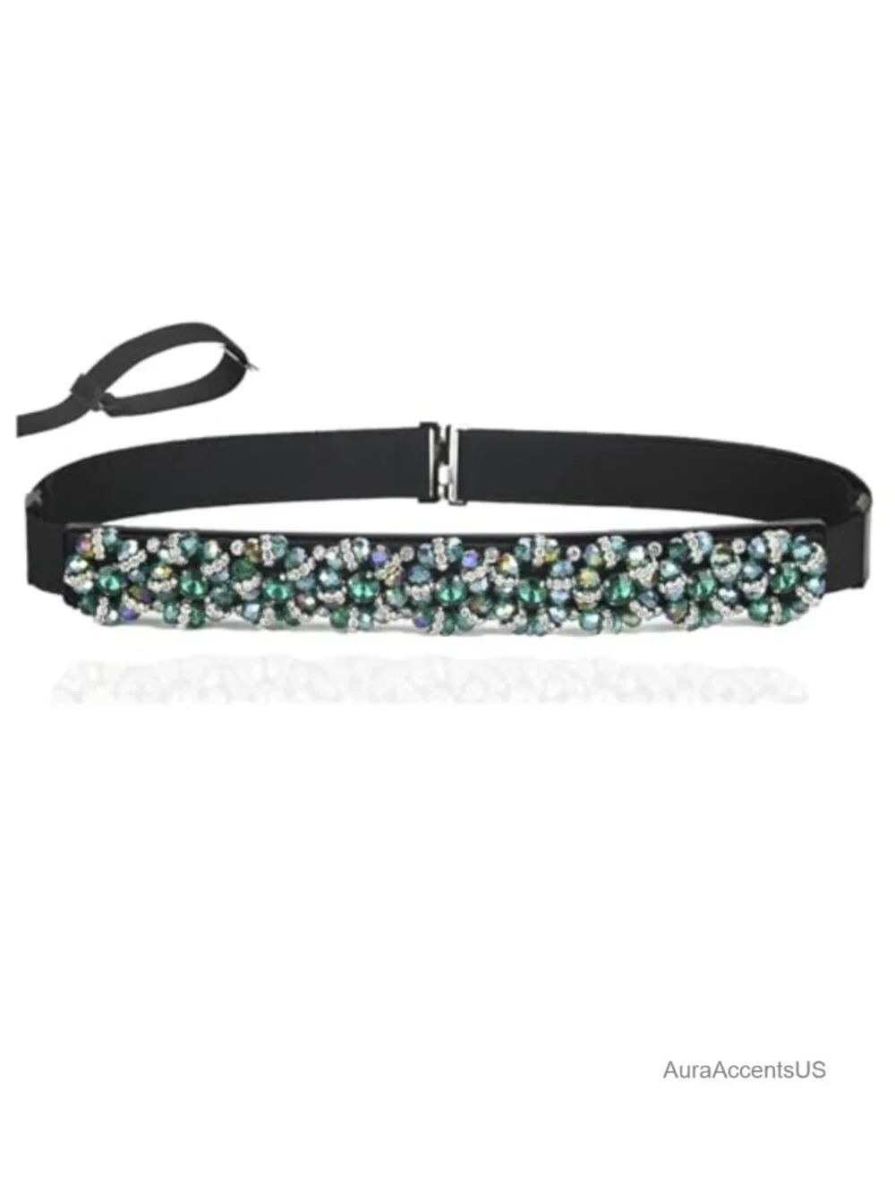 Beaded Rhinestone Stretchy Elastic Adjustable Waist Belt for Dresses